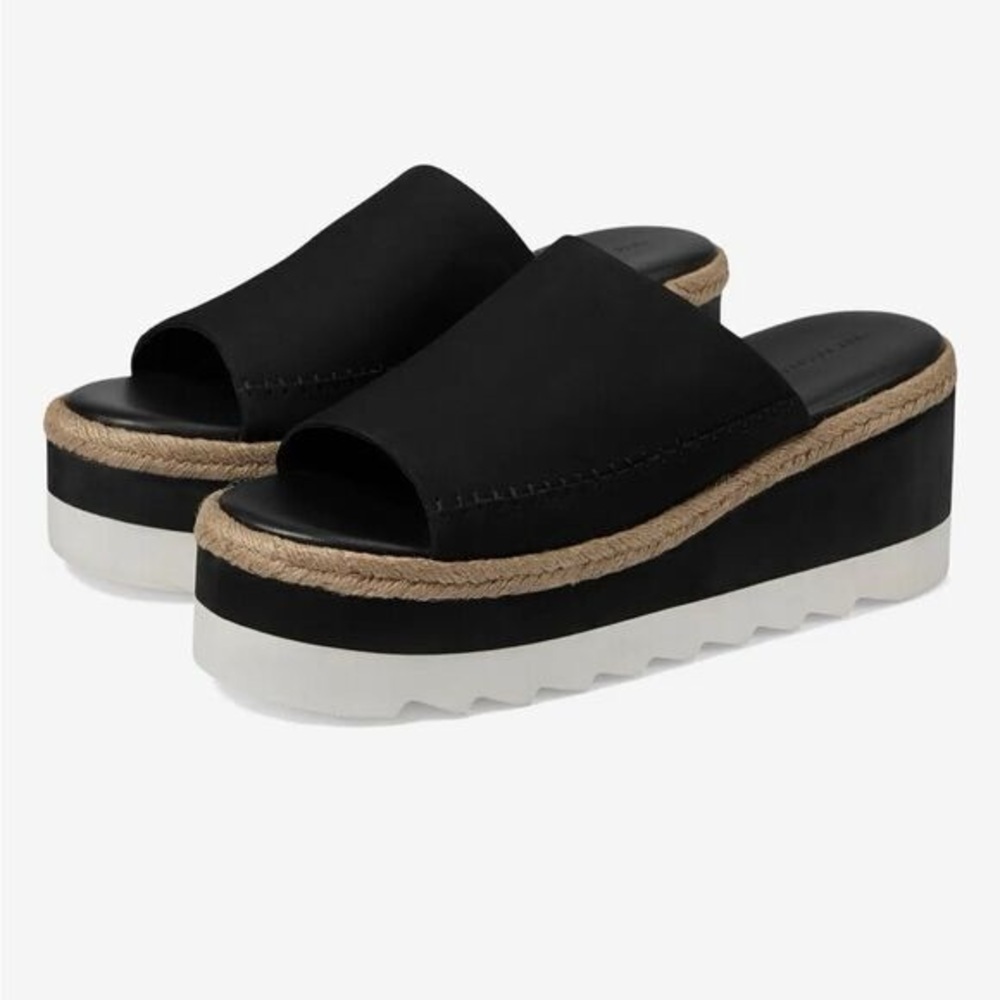 Black Platform Espadrille Slide Sandals